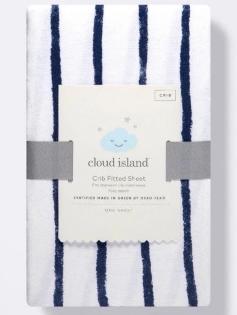 cloud island White and Navy Vertical Stripe Crib Fitted Sheet New